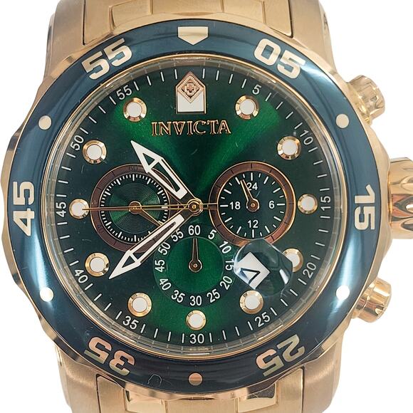 Invicta Men's Pro Diver Watch Scuba Chronograph Green Dial Gold Tone 200m 48mm - Picture 3 of 12